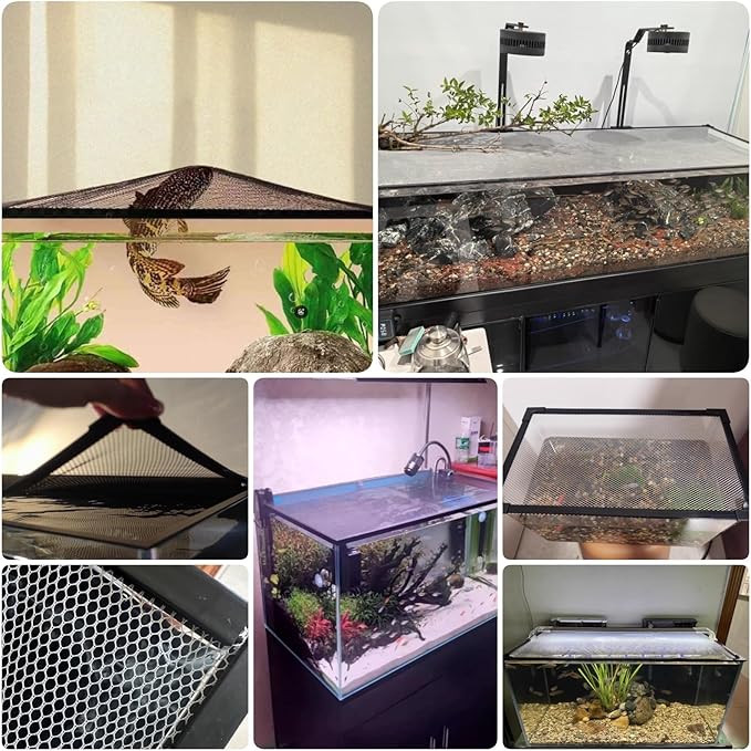 White Mesh Screen Netting for Fish Tank Screen Top Cover, Magnetic Aquarium Anti-Jumping Net Cover, Square Terrarium Temporary Protection Hood(L43 3/10 x W23 3/5in)