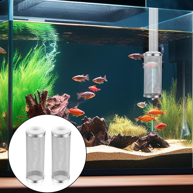 2PCS Filter Covers Aquarium, 16mm Stainless Steel Filter Intake Guard Aquarium, Metal Fish Tank Mesh Intake Strainer, Metal Prefilter Tube Net Cover, Shrimp Tank Accessories for Fish Tanks Inlet Pond