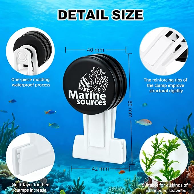 Magnetic Seaweed Feeding Clip for Saltwater Aquarium, Automatic Fish Feeder with Algae Magnet Clip, Glass Tank Accessory for Aquatic Pets, Up to 15mm Glass Thickness