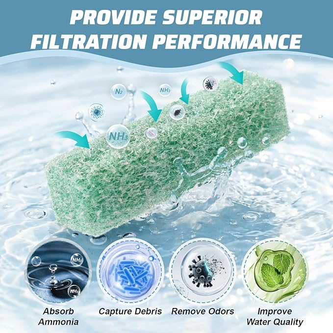 VIHOSE 50 Pcs Ammonia Reducer Filter Pads Compatible with Aqueon Quietflow LED Pro Model 10, Fiber Cotton Replacement Filter Cartridges, Aquarium Fish Tank Sponge Media for Filters (Green)