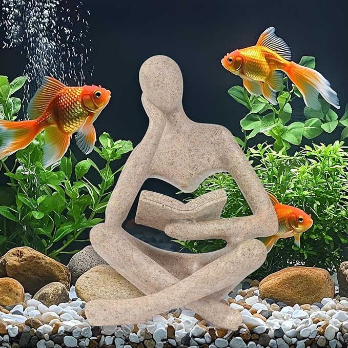 Fish Aquarium Decor Ornaments Minimalist Resin Sandstone Thinker Statue Fish Tank Decorations Small Accessories Abstract Home Decor Fish Toy for Betta Cichlid Goldfish Shrimps Hermit Crabs Turtle