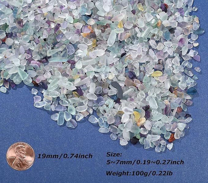 LAIDANLA Decorative Tumbled Gravel Fluorite Crystals Chip Polished Bulk Natural Gem Aquarium Gravel Rocks Pebbles Fish Tank Gravel Vase Filler Succulents Terrarium Supplies 100g