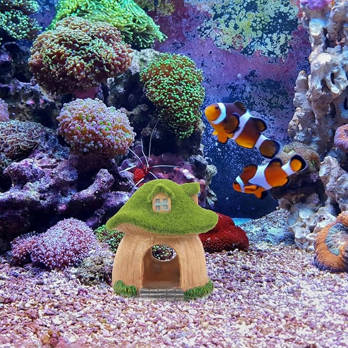POPETPOP Aquarium Mushroom Fish Hideout - Resin Fish Tank Caves, Hamster Mushroom House, Fish and Shrimp Shelter Landscape Cave for Christmas Fish Tank Decorations