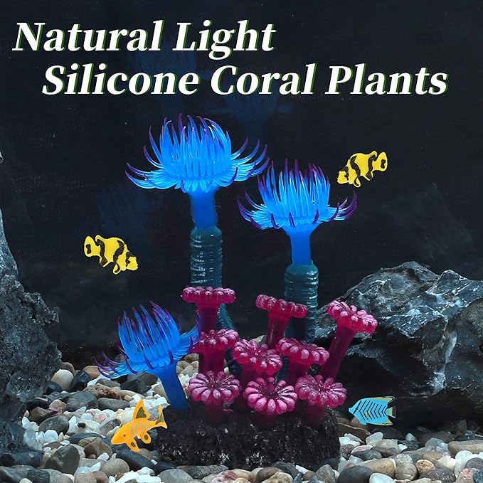 Aquarium Coral, Luminous Fish Tank Ornaments, Silicone Aquarium Plants, Fish Tank Coral, Fake Coral for Fish Landscape Decoration Aquarium Ornaments, Blue Deep Purple