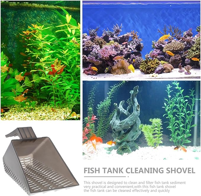Aquarium Sand Shovel Fish Tank Sediment Scooper Plastic Substrate Cleaning Tool for Home Aquarium Maintenance with Tea Color Handle