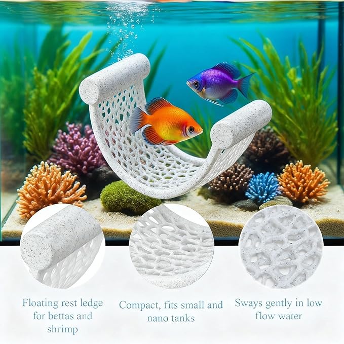 CPLIKE Marble Betta Fish Hammock - Floating Resting Platform for Bettas, Shrimp & Nano Fish - Elegant Aquarium Decor, Natural Stone Look Perch for Small Tanks