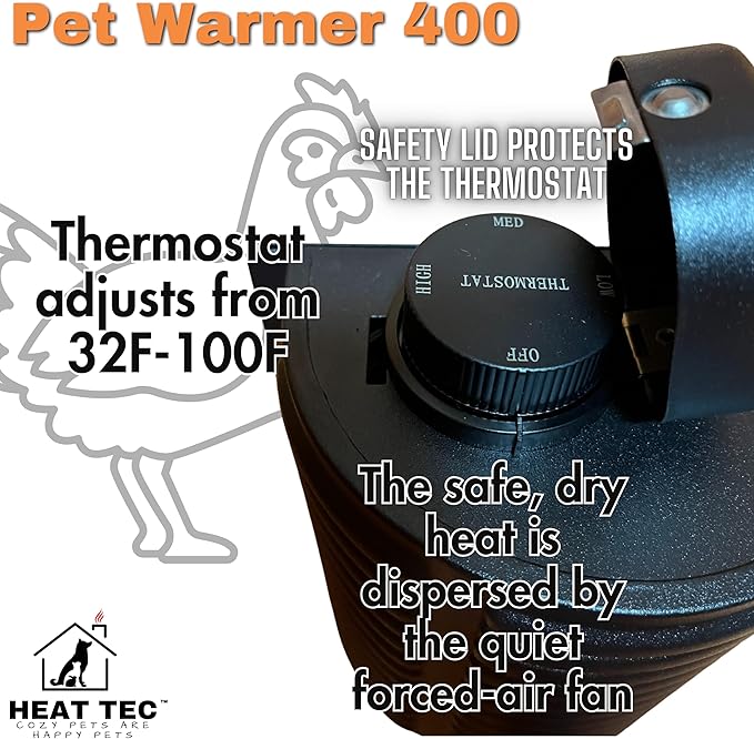 Pet Warmer by Heat Tec | 400w Dog House Heater with Chew Resistant Cord | Thermostatically Controlled | Safe - Dry Heat