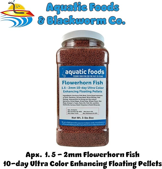 Flowerhorn Fish Ultra Red Color Enhancing 1.5mm-2mm Floating Pellets. Color Enhancing in 10-Days for Baby, Juvenile and Adult Flowerhorn…3-lbs 8oz Large Jar