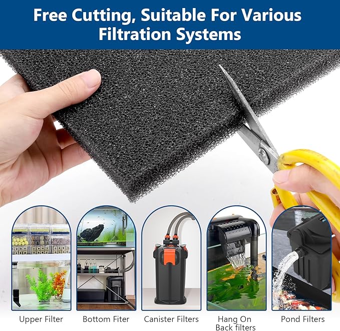 hygger Aquarium Sponge Filter Pad, Filter Media Foam Sponges, Cut-to-Size Open Cell Foam Sheet for Fish Tanks and Ponds, L (1 Pack 15.7 * 15.7 * 1 inch)