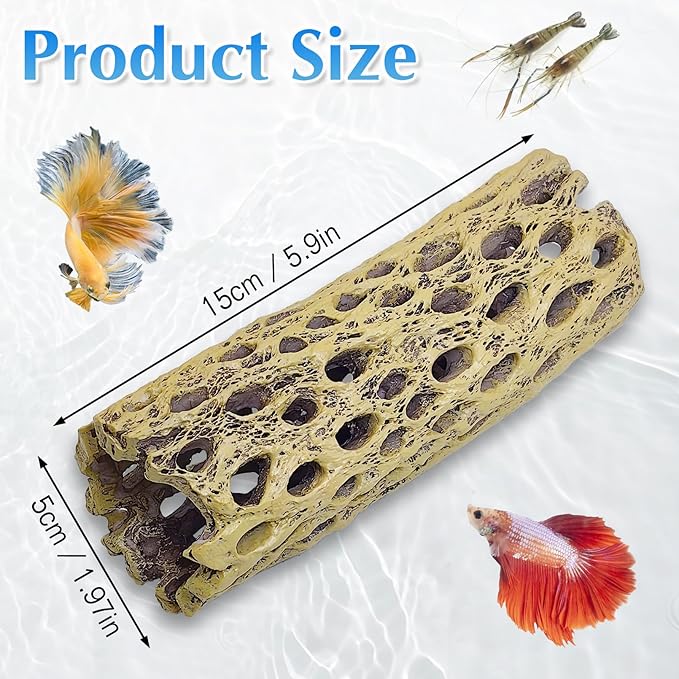 kathson Resin Cholla Wood Aquarium Shrimp Hideout Fake Fish Tank Hollow Log Hideawy Reptile Climbing Corner Branch Hermit Crab Terrarium Ornament Decoration (3 Packs)