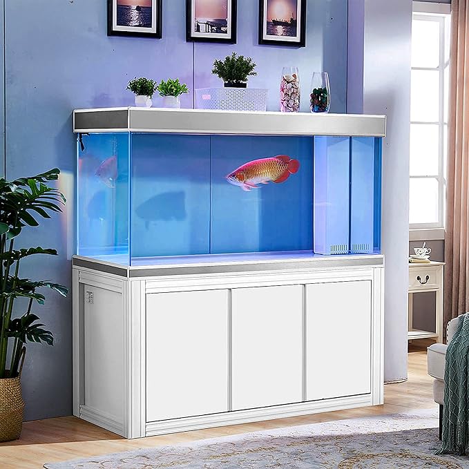 175 Gallon Glass Aquarium with Aluminum Cabinet - Including Sump for Filtration and Circulation, Plumbing, LED, White