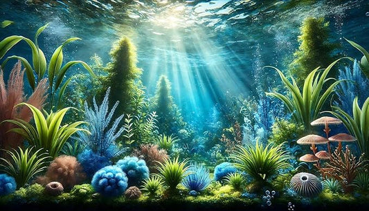 Fantasy Water Plants Aquarium Background Blue Green Plants Fish Tank Background 30x18 Inches PVC Glass Container Decoration with Tapes