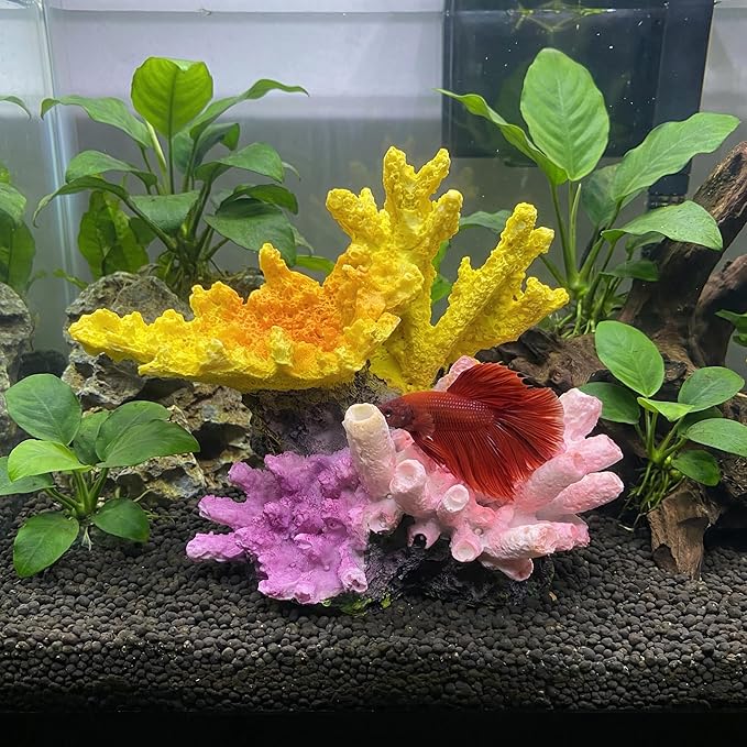 Aquarium Decor Fish Tank Decorations Resin Coral Ornament, Small Aquarium Accessories Hideout for Betta Shrimp Goldfish, Artificial Reef Fish Tank Accessories Decorations