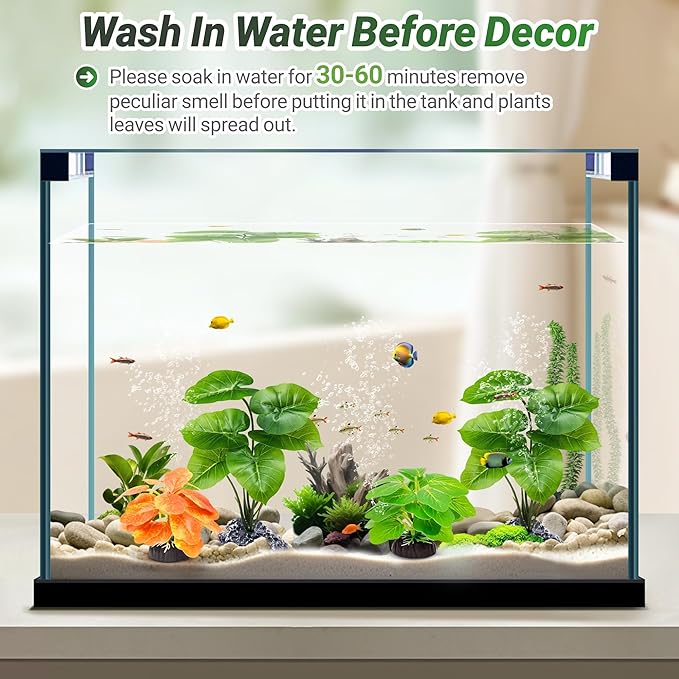 GOZILLA Fish Tank Plants, Reptile Artificial Plastic Plants, Reptile Plants for Terrarium, Aquarium Decorations Resin Pedestal Ornaments for Fish Tank Accessories Set.(4PCS/A-Set)