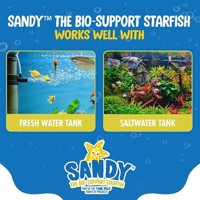 Sandy The Bio-Support Starfish - 2 Pack, Yellow- Promotes A Healthy Balanced Aquarium Ecosystem, Probiotic Growth, Tank Environment Control