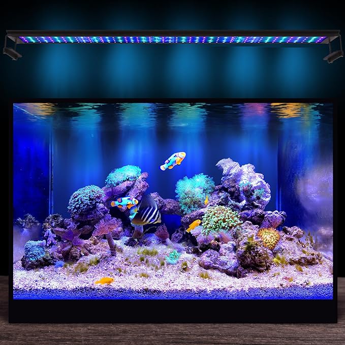 72W LED Saltwater Aquarium Light, Marine Led for Coral with White, Blue, Cyan, UV Violet LEDs Dimmer Timer for SPS/LPS Corals Fish Tanks (35-42in)