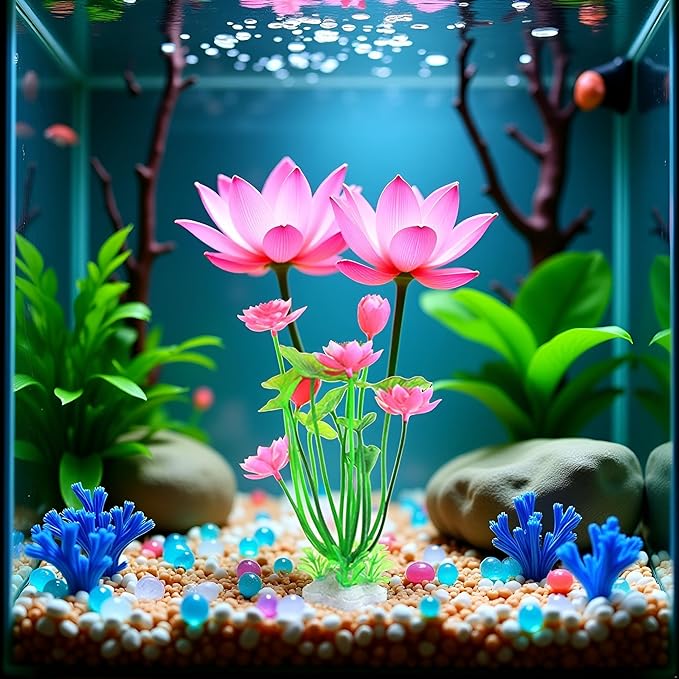 1pc Pink Artificial Water Plants,Plastic Lotus Fish Tank Ornament,Aquatics Grass Flower Simulation Wedding Favors,Plastic Plants for Party Fish and Aquatic Pets,Aquarium Décor