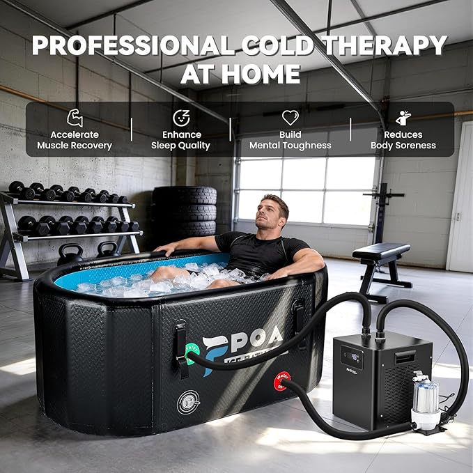 Poafamx Water Chiller for Ice Bath, 1/3 HP Cold Plunge Chiller with External Filter & Water Pump, Insulated Hoses, Quiet Cold Therapy Cooler for Ice Bath Tub, Athletes Recovery, Home Gym 110V