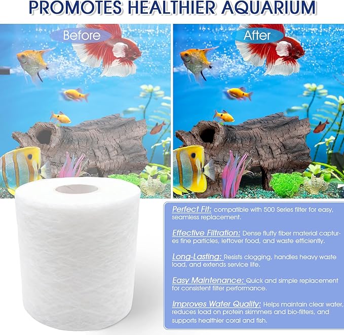 Replacement Fleece Roll for Red Sea 500 Series Filter Systems, 92ft Quick-Change Dense Filter Media, Crystal Clear Aquarium Filtration (1 Pack)