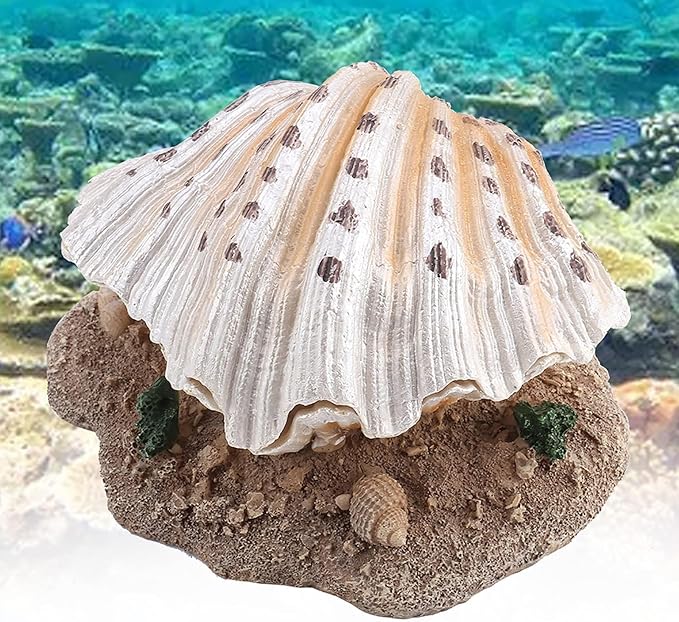 Cyrank Aquarium Decoration Fish Tank Simulation Resin Shell Pearl Bubbler Decor Coral Reefs Aerating Action Ornament Aquarium Landscaping Decoration