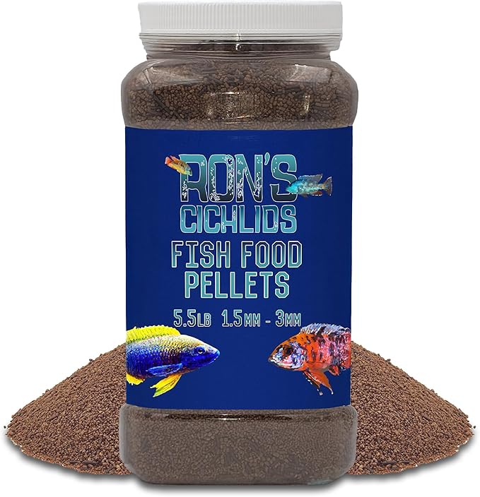 RON'S CICHLIDS Mbuna Blend Fish Food, Premium Tropical Fish Food Pellets with Protein, Veggies & Fruits for Healthier, Brighter & Bigger Tropical Fish & Cleaner Tanks, 5.5 LB