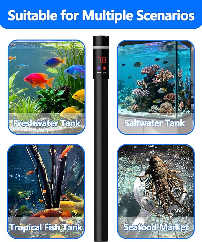 100W Titanium Aquarium Heater with LED Digital Display & External Controller – Submersible Fish Tank Heater, Precise ±1.8℉, IP68 Waterproof, for 10–25 Gallon Freshwater & Saltwater Tanks