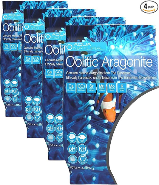 Aqua Natural Oolitic Aragonite 10lb Aquarium Sand for Reef, Saltwater and Marine Tanks and Aquariums (Pack of 4)