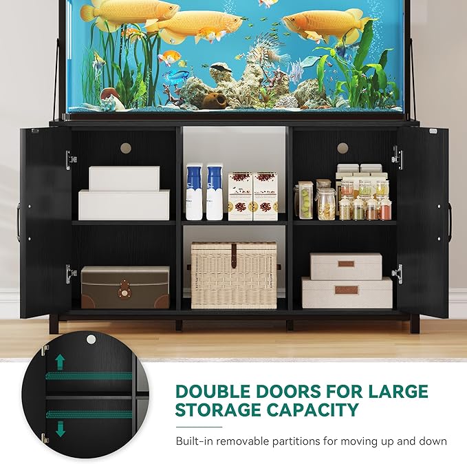 YITAHOME 120 Gallon Fish Tank Stand with Power Outlets, Heavy Duty Metal Large Aquarium Stand with Cabinet, Reptile Terrariums Table for Turtle Accessories Storage,1100LBS Capacity, Black