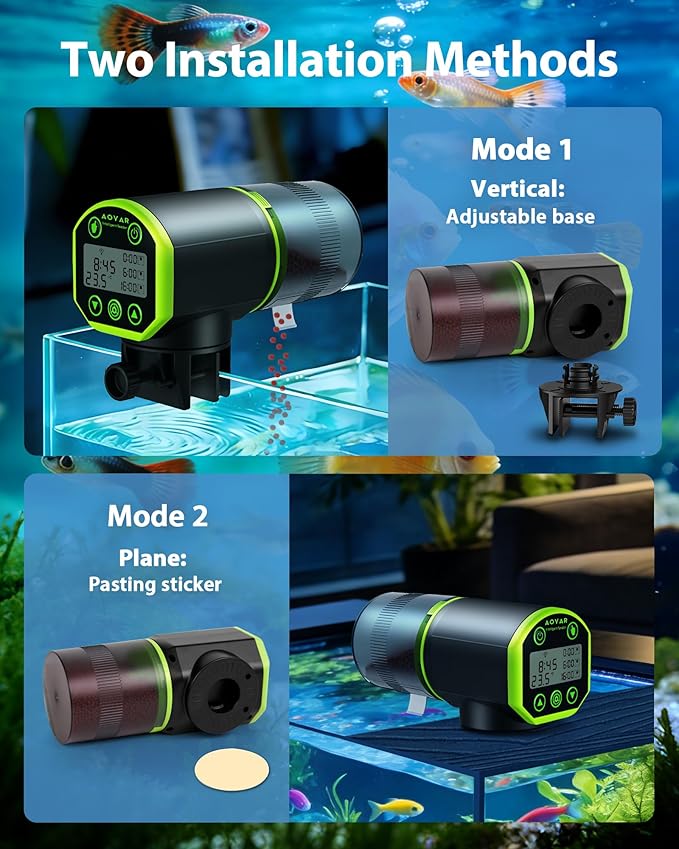WiFi Automatic Fish Feeder for Aquarium: App-Controlled Auto Feeders for Tank Turtle Pond Betta with Water Temperature Monitoring & Alarm, Timed Auto-Feeding for Flake Pellet Vacation Weekend