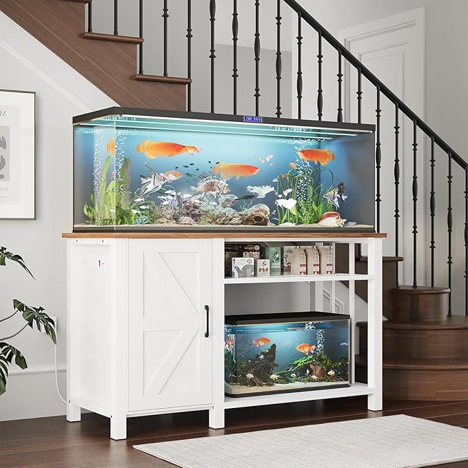 OtterOasis 55-75 Gallon Fish Tank Stand with Power Outlet & Adjustable Shelf, Heavy Duty Aquarium Stand with Cabinet Storage for Fish Tank, Turtle Tank, Reptile Terrarium, 1000LBS Capacity, White