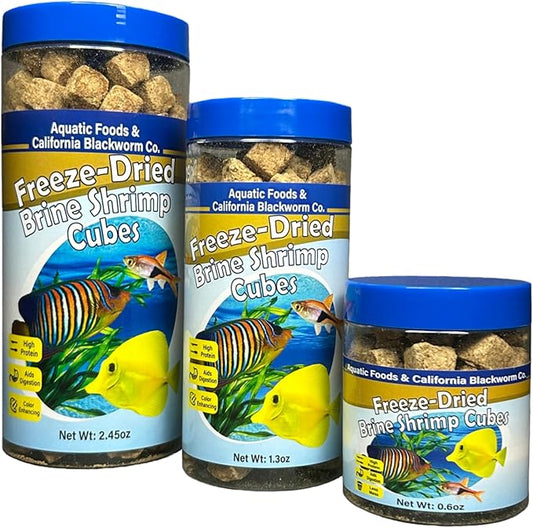 Brine Shrimp, Freeze Dried Floating Brine Cubes for Cichlids, Discus, Tetras, Goldfish, Bettas, Angels, Marines, All Tropical Fish, Aquatic Turtles 0.6oz Canister