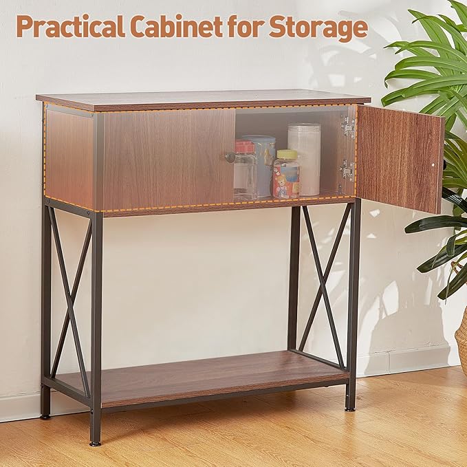 LAQUAL 20-29 Gallon Aquarium Stand with Cabinet, 20 Gallon Long Fish Tank Stand with 31''L * 12''W Tabletop, Double Heavy Metal Stand with Stable Structure, Adjustable Table Feet - Walnut Brown