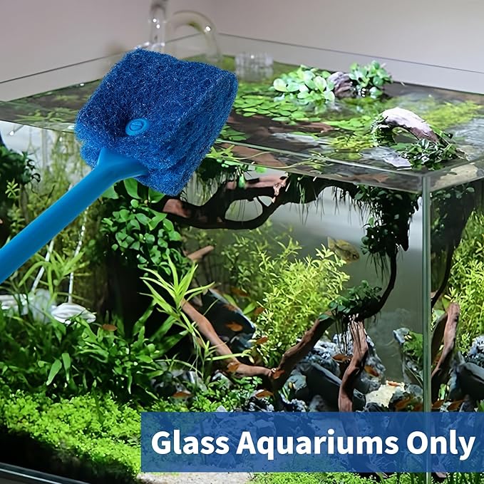 SLSON Aquarium Algae Scraper Double Sided Sponge Brush Cleaner Long Handle Fish Tank Scrubber for Glass Aquariums and Home Kitchen,15.4 inches (2)