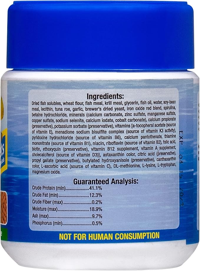 Ocean Nutrition Fish Food - Tropical Fish Food, Soft Moist Sinking Pellets, High Protein(41%) Guppy Fish Food, Fish Food Flakes Alternative, 3.5 oz (100 g), Medium Pellet