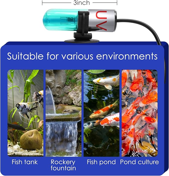 TAISHAN Aquarium Clean Light，3W Mini Algae Removal Light with Timer,Aquarium Water Clean Green Clear Waterproof for Fish Tank,Pond,Swimming Pool