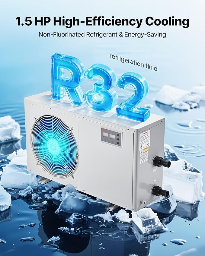 VEVOR Aquarium Chiller 500 Gallon, 1-1/2 HP Water Chiller for Hydroponics, Fast Cooling for Fish Tank,Axolotl,Coral Reef,Quiet Refrigeration Compressor, Titanium Evaporator,Complete Fittings