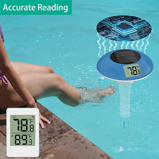 Wireless Pool Thermometer, Digital Pool Thermometer Floating Easy Read–IPX8 Waterproof Solar Temperature Gauge for Pond, 328 Feet Long Connection