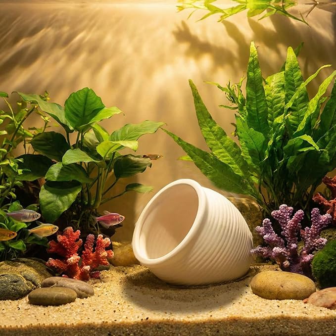 RUIAN Ceramic Jar Aquarium Decorations Fish Tank Hideout Cave Cute Pot Aquarium Accessories Decor Ornaments for Cichlid, Small Fish, Betta Fish Hideout and House (White)