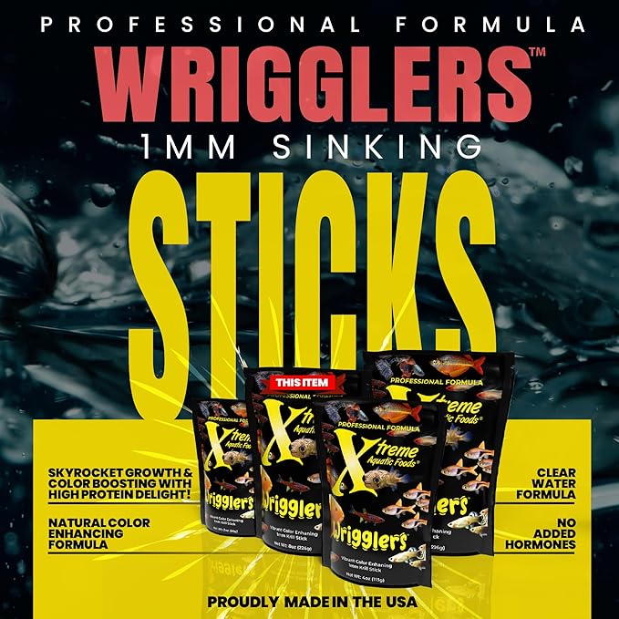 Xtreme Wrigglers - Krill-Based Live Fish Food Alternative - Vibrant Colors, Natural Protein Source, Convenient Resealable Pouch - USA Farm Grown (8oz)