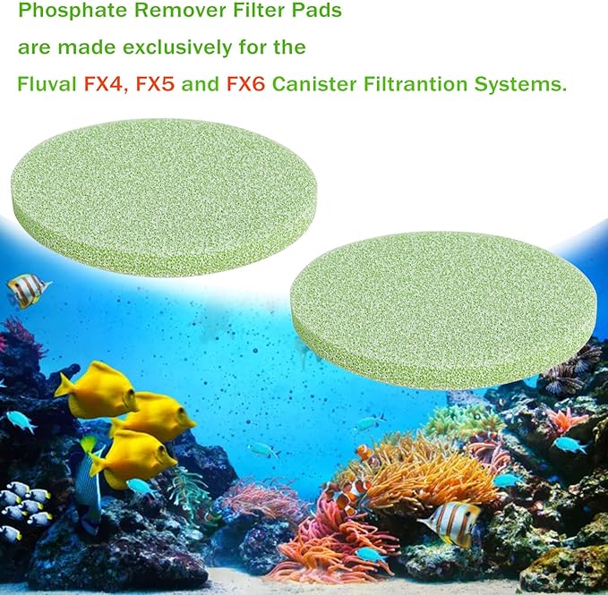 Poweka Phosphate Reducer Filter Pads, Compatible with Fluval FX4/FX5/FX6, 6 Count, Green, Aquarium Filter Accessories