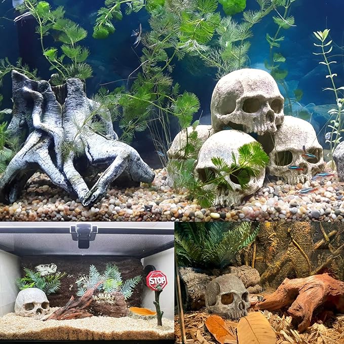 Aquarium Decoration for Fish Tank Skull Head Skeleton Aquarium Ornament Decorative Cave Landscape Aquarium Decor Reptile House Cave Fish Tank Decoration - Small