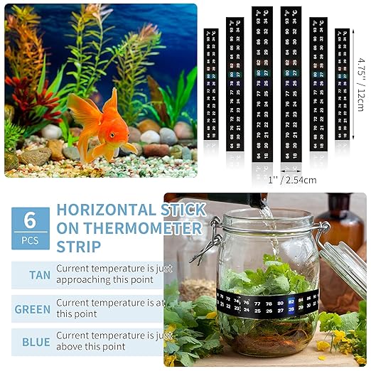 6 Pieces Horizontal Stick On Thermometer Strip Horizontal Thermometer Stickers Digital Temperature Display for Fermenting, Brewing, Wine, Beer, Kombucha Aquariums, 64-93°F (18-34°C) Adhesive Sticker