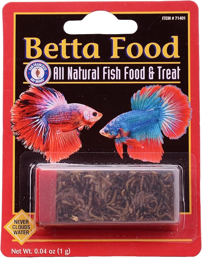 San Francisco Bay Brand All Natural Fish Food & Treat for Betta Fish - Freeze-Dried Bloodworms - Never Clouds Water - High Protein Tropical Fish Food for Betta, Freshwater Fish - 0.04 oz (1g)