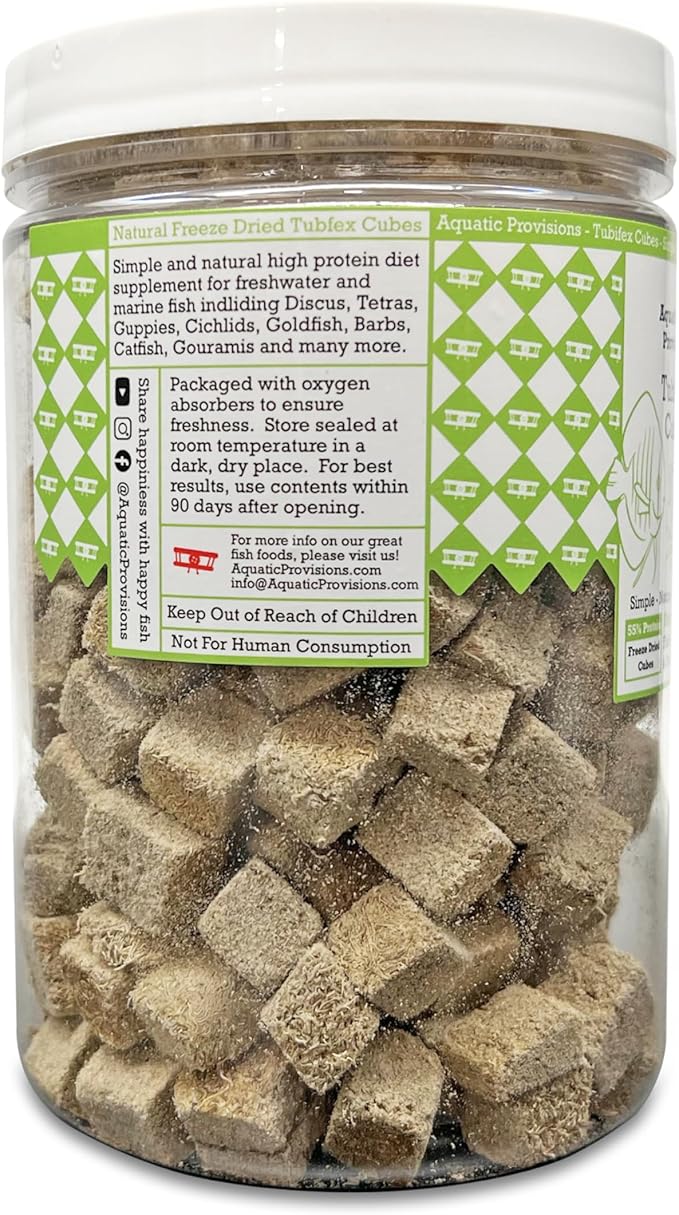 Aquatic Provisions Freeze Dried Tubifex Cubes 3 oz, Fish Food for Freshwater and Marine Aquarium Fish