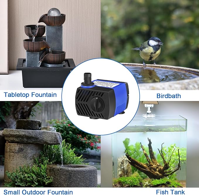 AQUANEAT Small Fountain Pump, 80 GPH Submersible Water Pump for Aquarium Fish Tank, Outdoor Water Fountain, Hydroponics, Pond Filter Pump