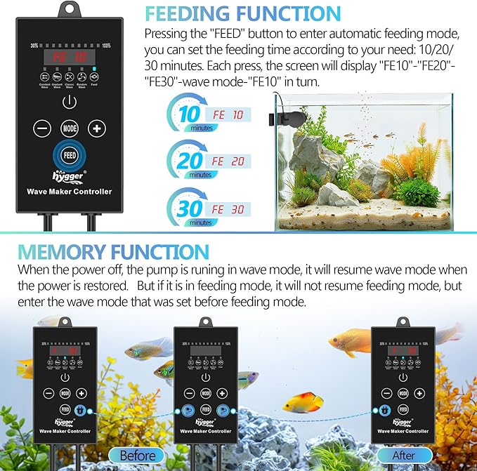 hygger Wave Maker For Aquarium, Magnetic DC 24V 50W Aquarium Powerhead, 3430GPH Adjustable Cross Flow Pump with LED Display Controller, Wavemaker For Freshwater Marine Reef Aquariums 100-300 Gallon
