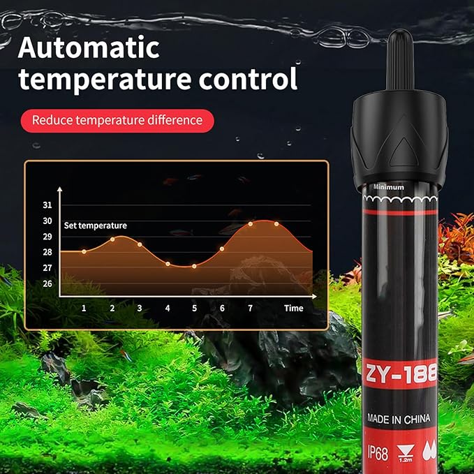 200W Aquarium Heater, Automatic Thermostat Fish Tank Heater with Suction Cup Brackets, Glass Submersible Heater with 110V US Plug for Marine Saltwater, Freshwater