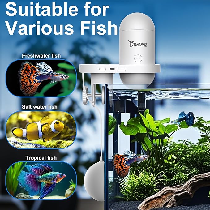 WiFi Automatic Fish Feeder with 2.5K Camera, 2.4/5G Smart App Control, Vacation Feeding Timer, Remote Precision Fish Food Dispenser, 230ML Moisture-Proof Aquarium Feeder for 10+ Gallon Tanks