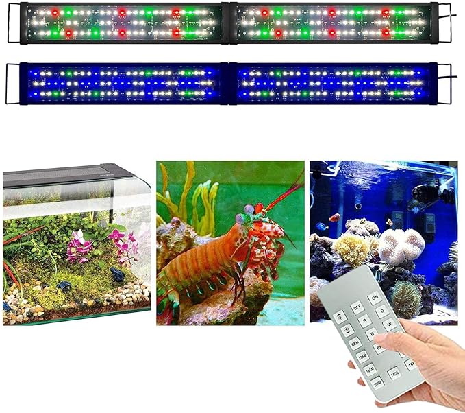 Upgraded Aquarium Light 11 to 78 inch Full Spectrum Fish Tank Light Adjustable Remote Control Hood Lamp Lighting for Freshwater Saltwater Marine (Remote Control Multicolor 48-60 Inch(24+24"))