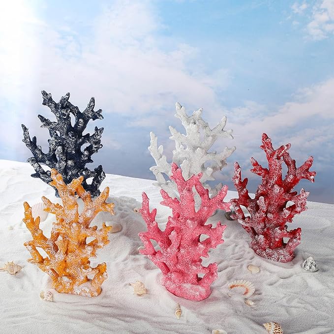 Artificial Coastal Dorm Fish Aquarium Coral Ornament Decor Realistic Aquatic Plant Marine Themed Gifts for Beach Coastal, Living Room, Bathroom- Yellow